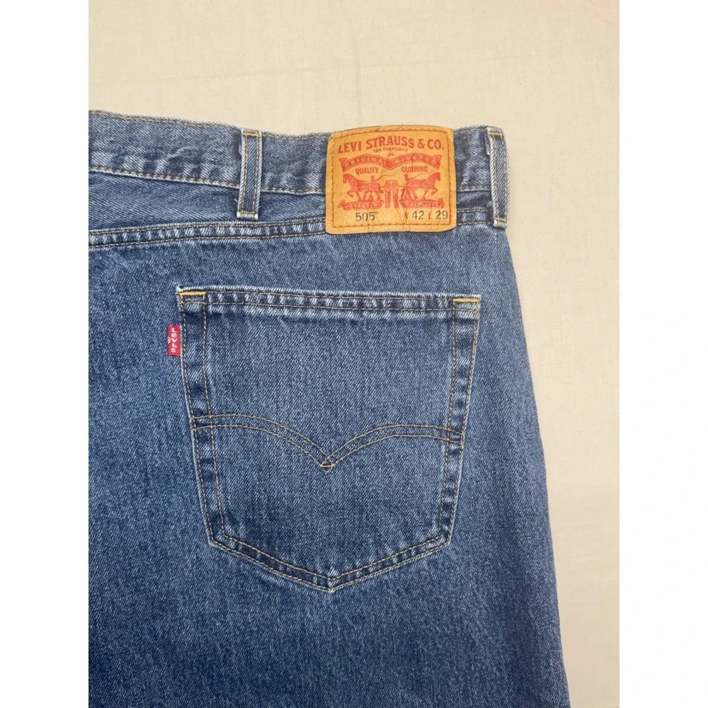 Levis 505 Regular Fit Straight Leg Mens Denim Jeans Blue 42x29 Medium Wash